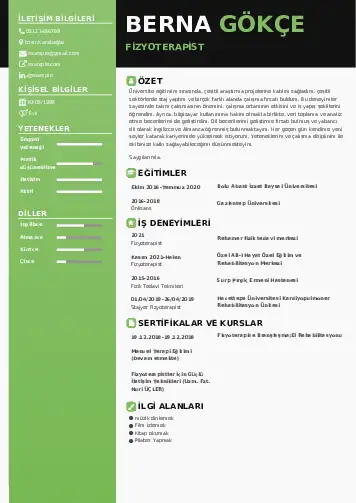 Fizyoterapist Cv Örnekleri cv indir